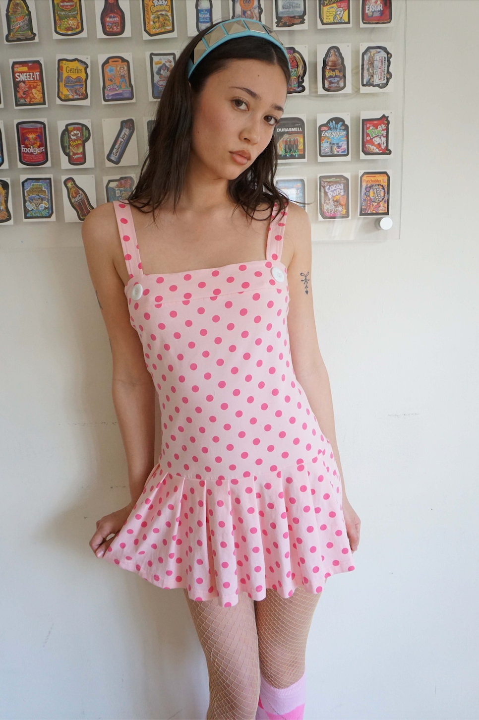 Macy Drop Waist Dress Pink Polkadot