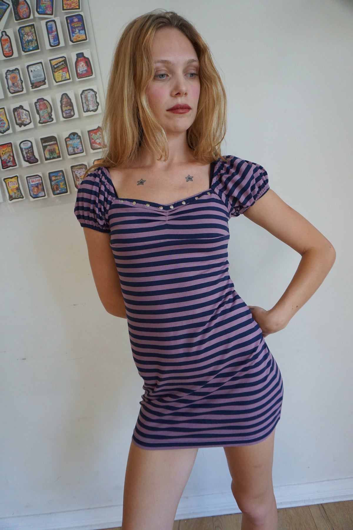 Purple Stripe Studded Mini Dress