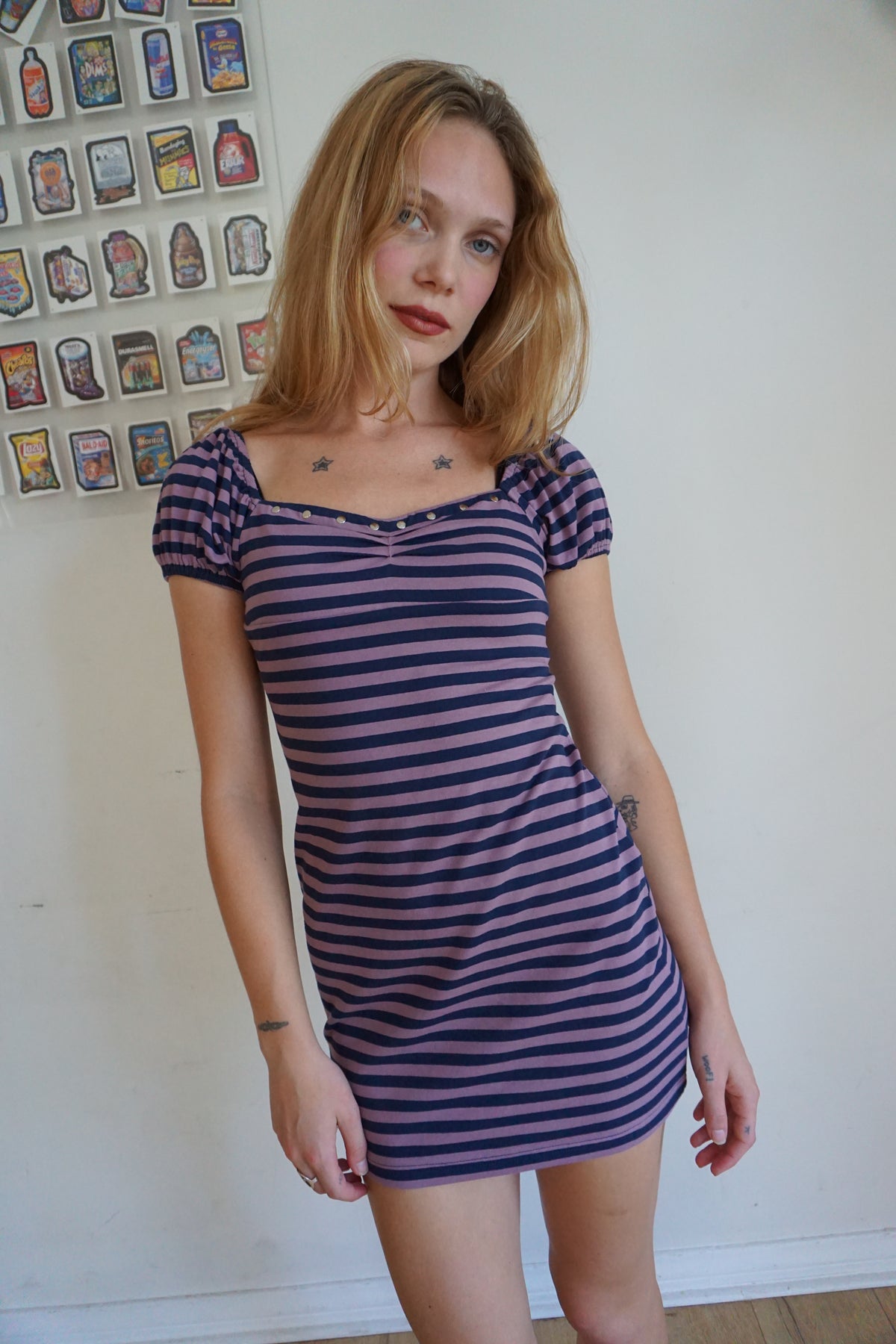 Purple Stripe Studded Mini Dress