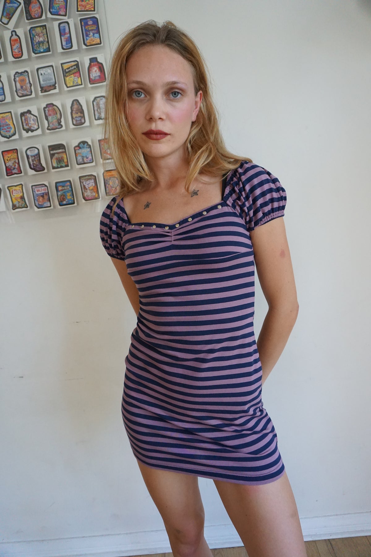 Purple Stripe Studded Mini Dress