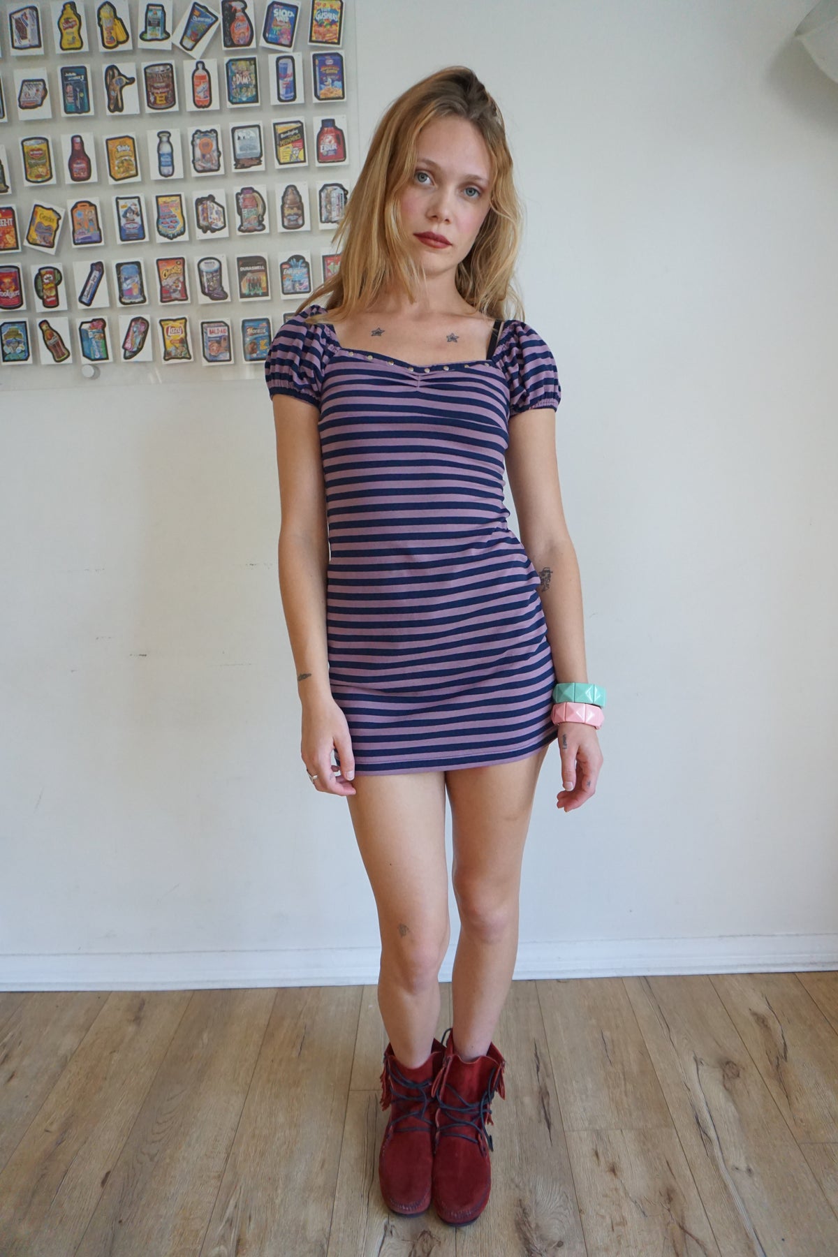 Purple Stripe Studded Mini Dress