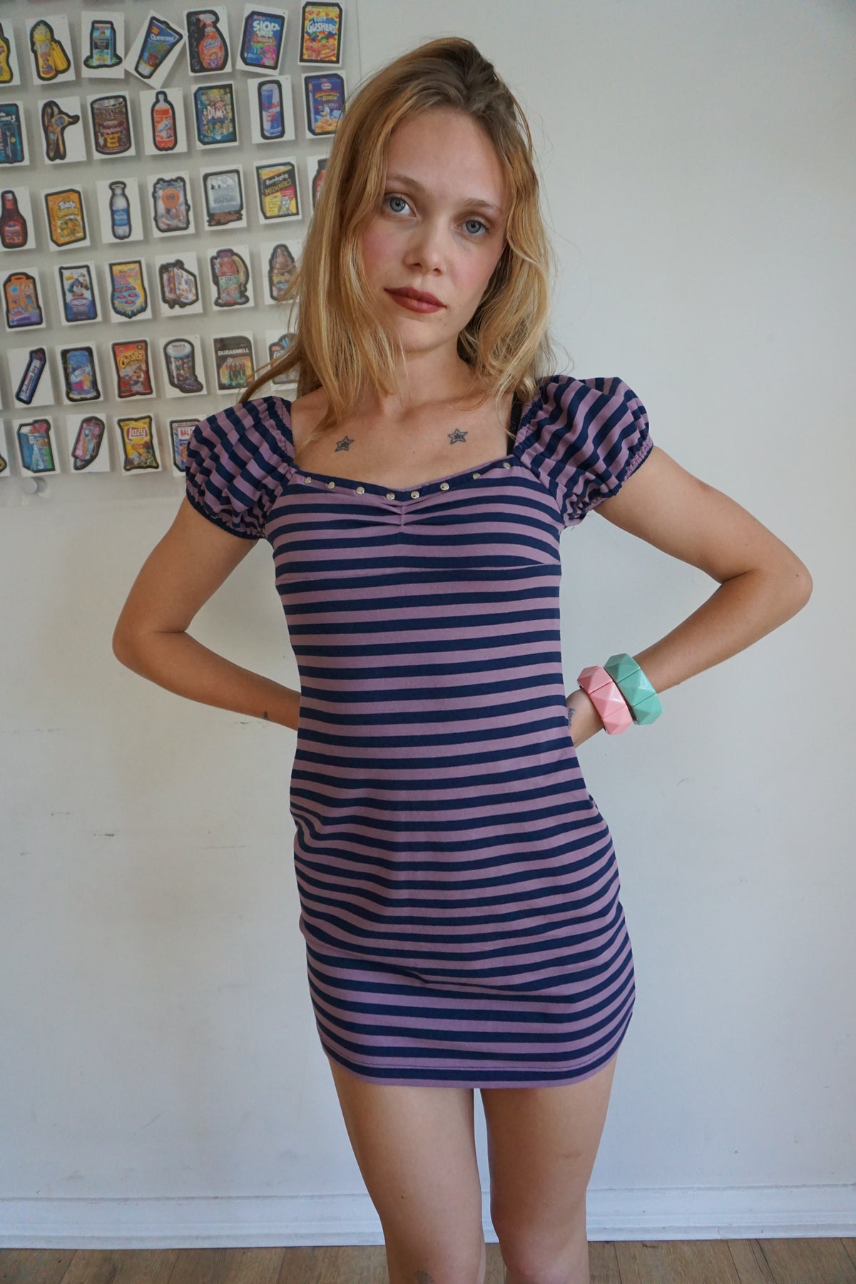 Purple Stripe Studded Mini Dress