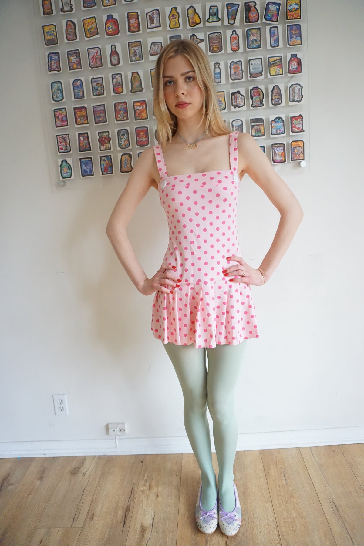 Macy Drop Waist Dress Pink Polkadot