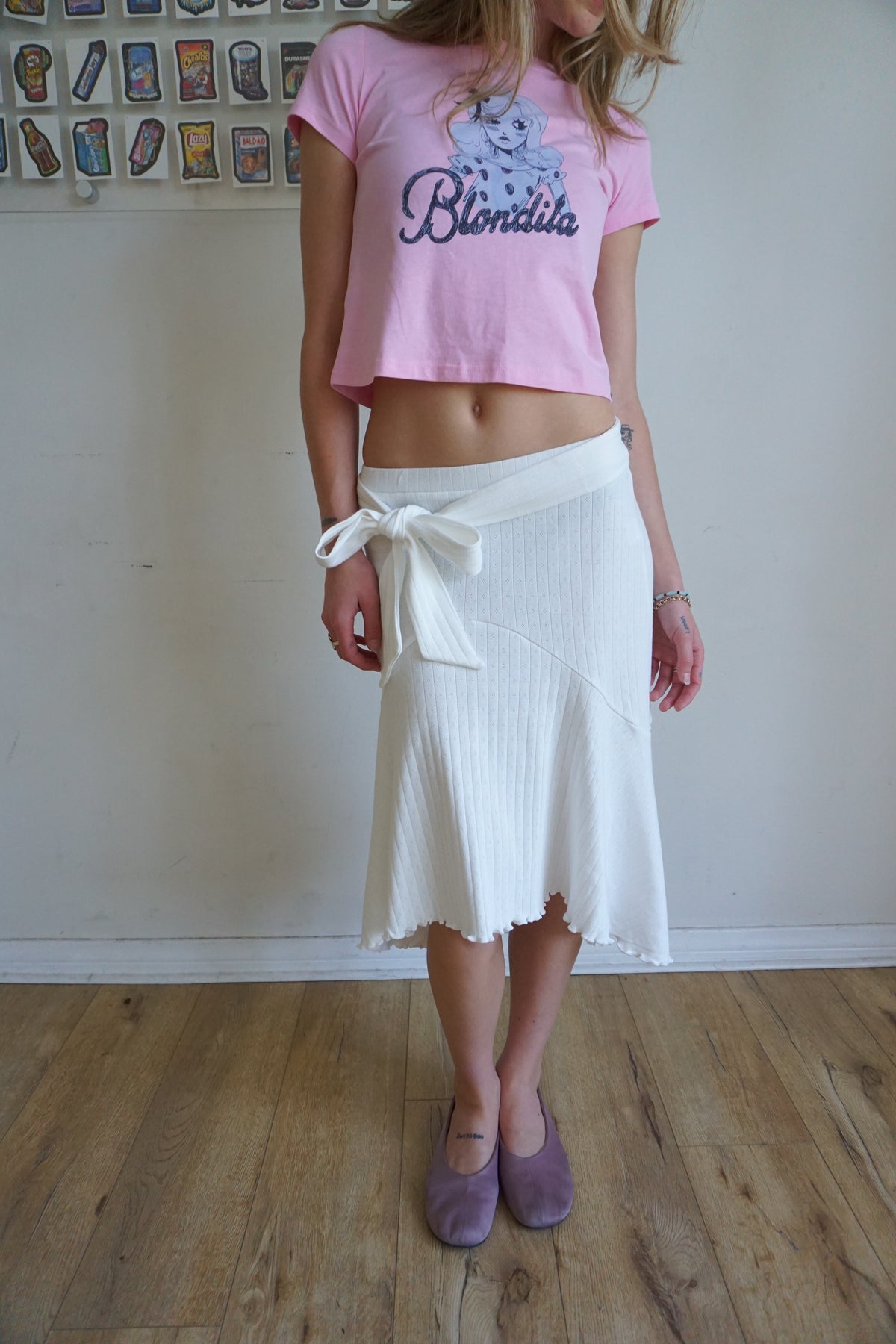 Whitney White Pointelle Midi Skirt