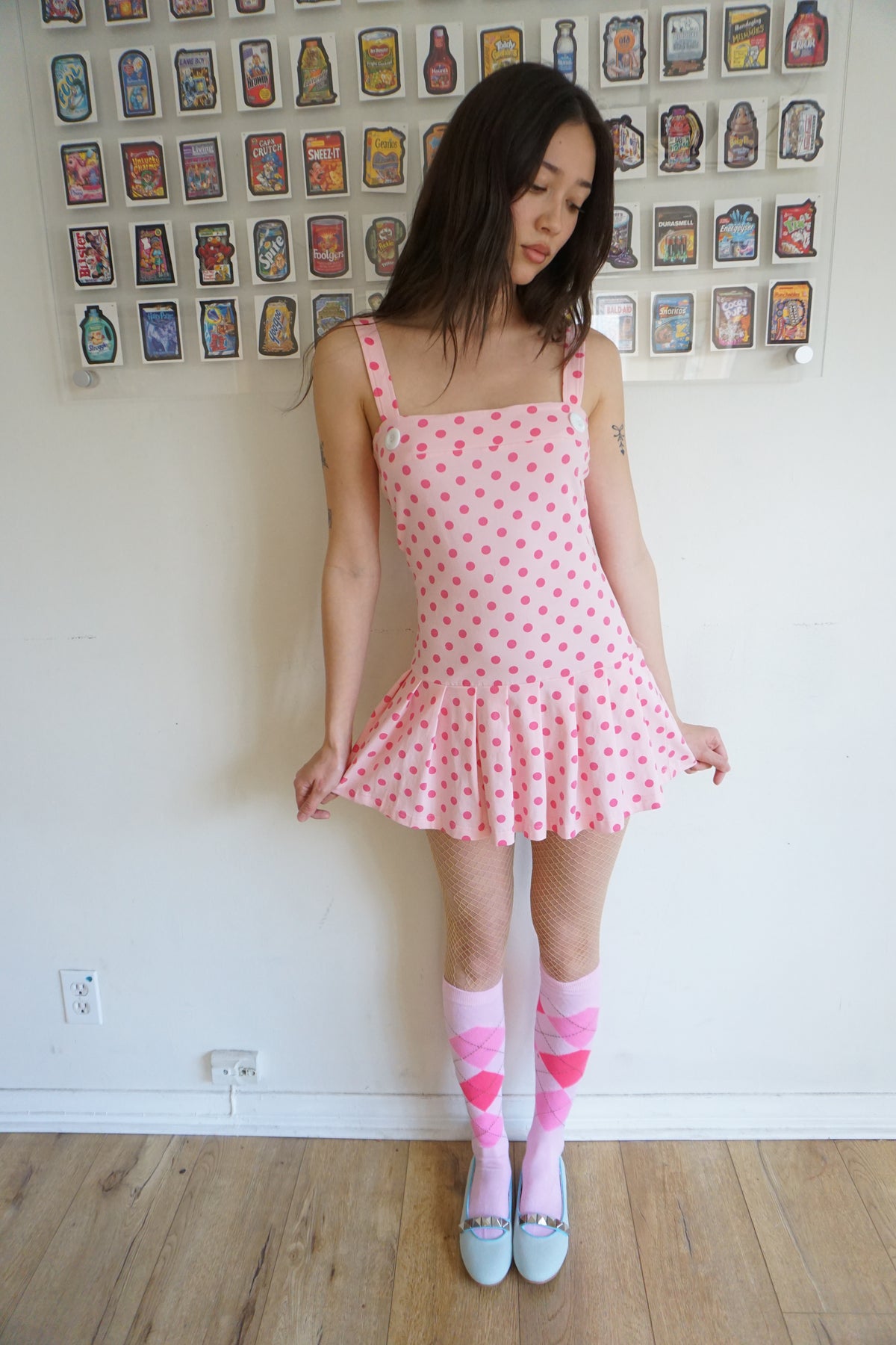 Macy Drop Waist Dress Pink Polkadot