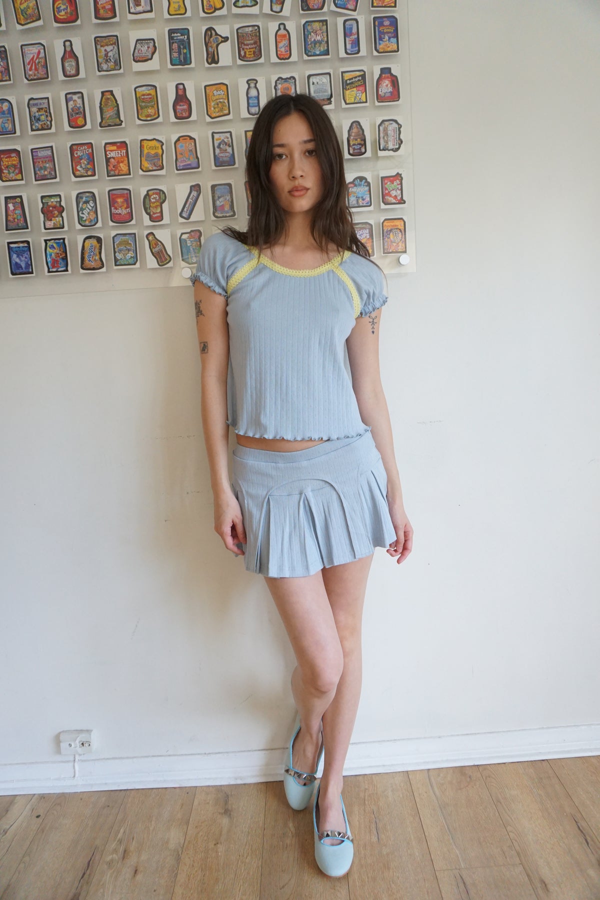 Billie Pointelle Garter Skort Blue