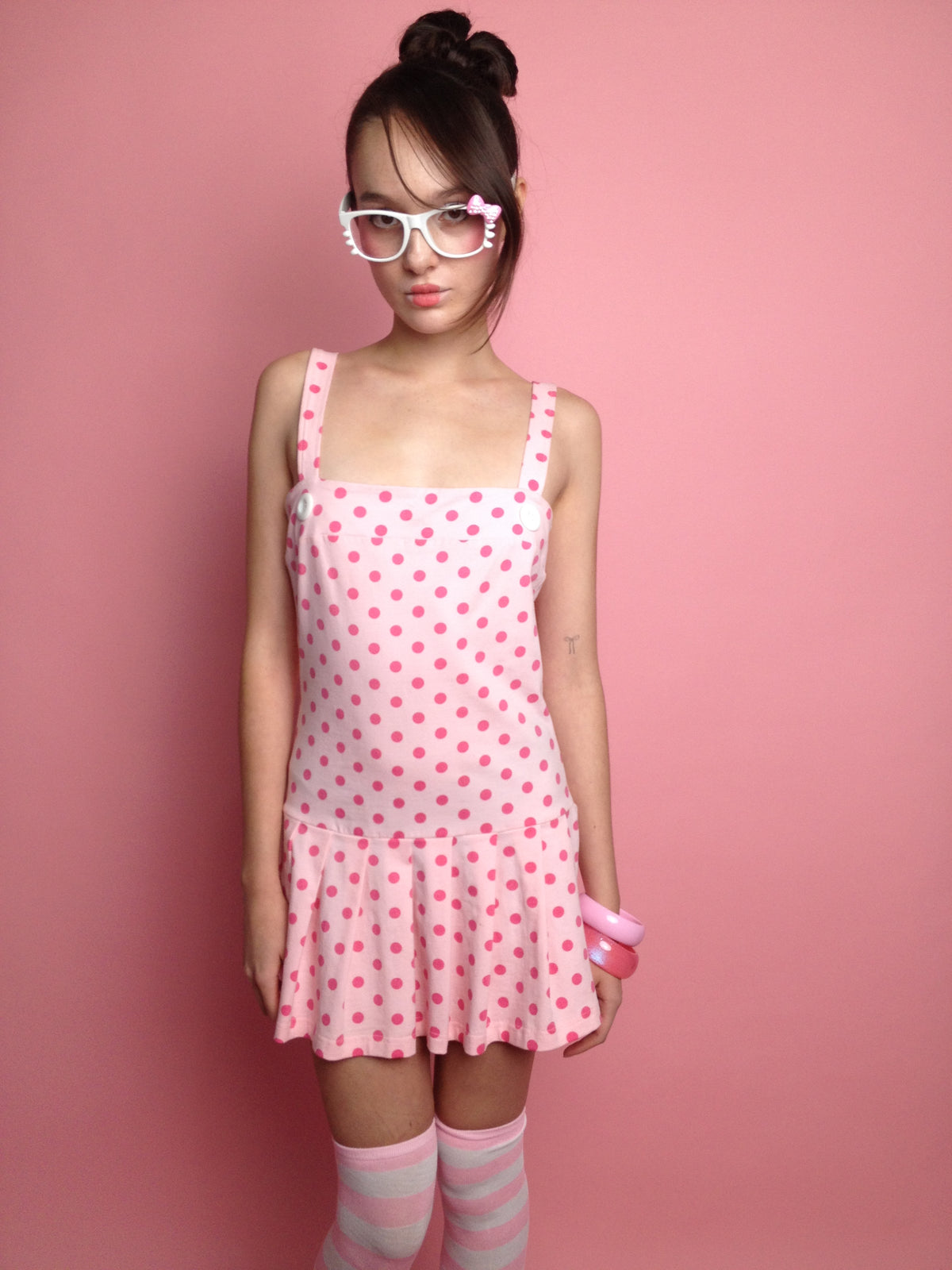 Macy Drop Waist Dress Pink Polkadot