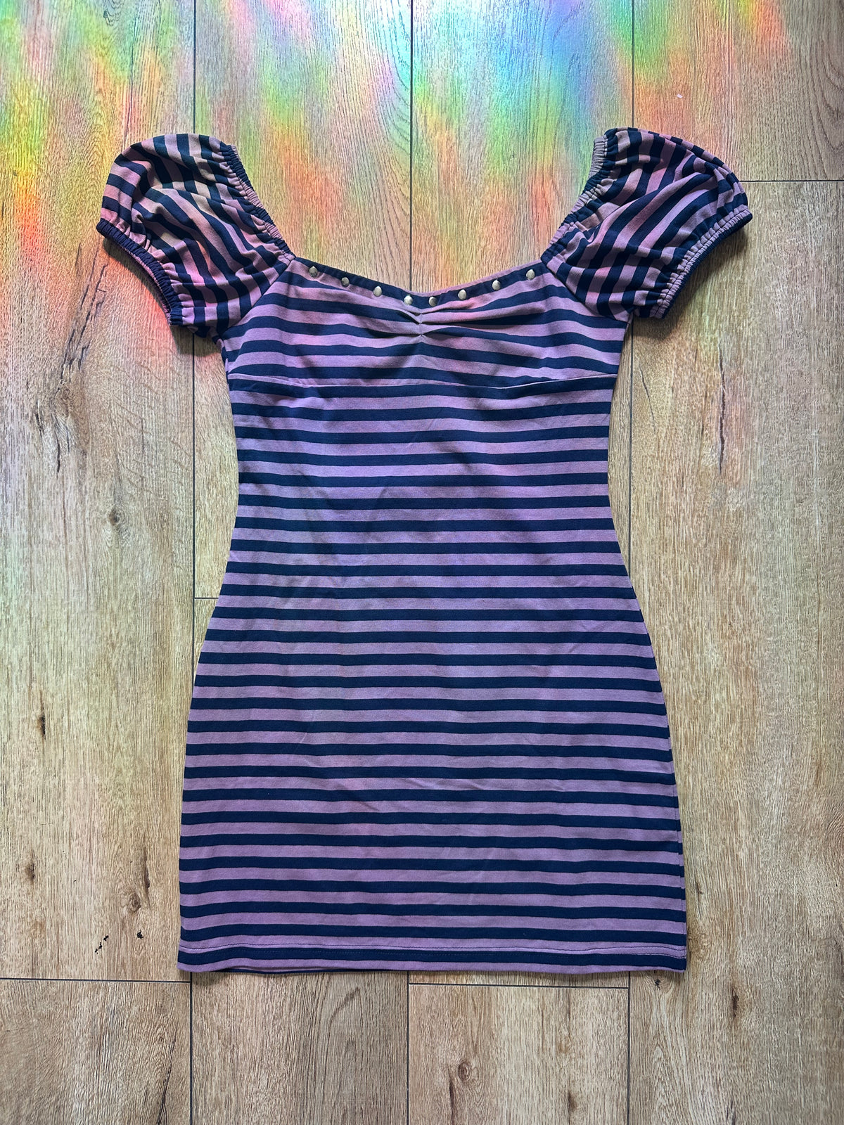 Purple Stripe Studded Mini Dress