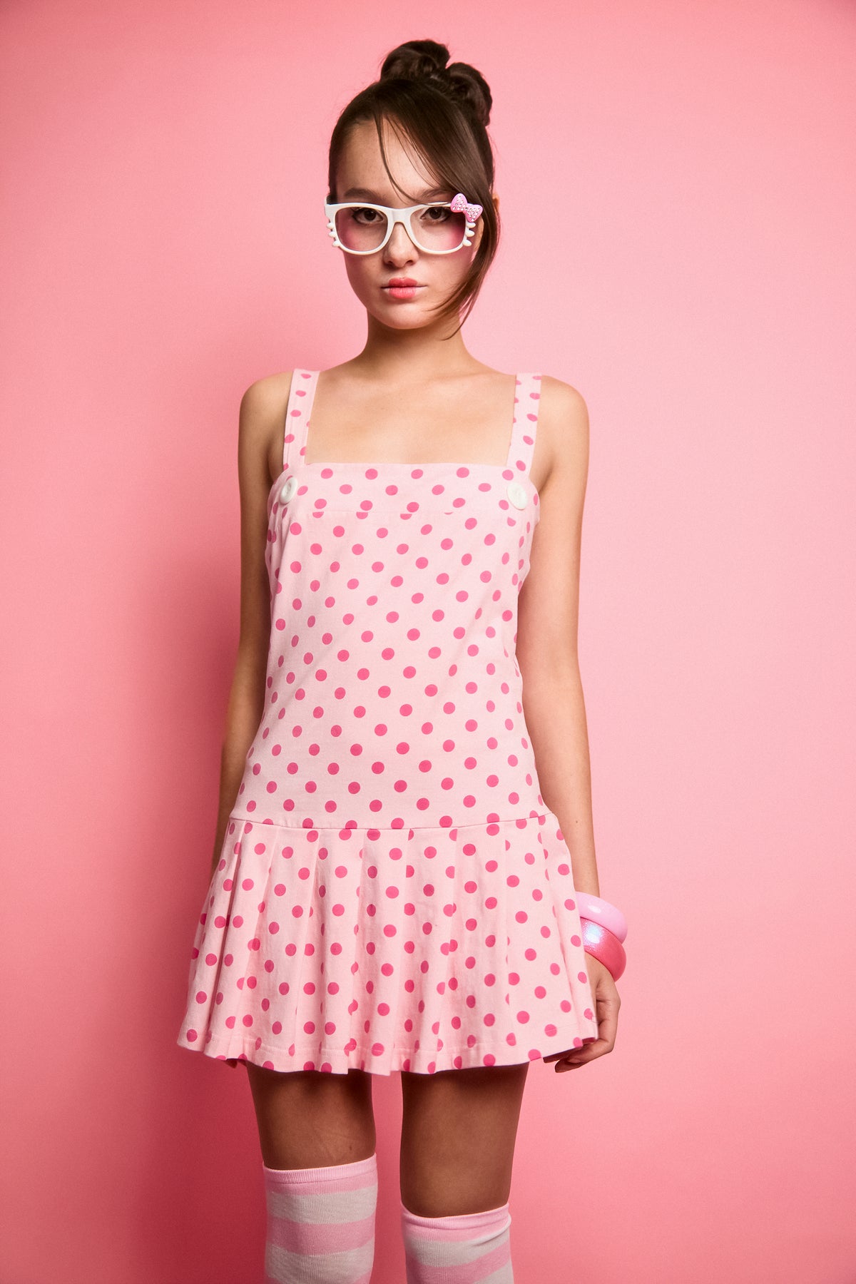 Macy Drop Waist Dress Pink Polkadot