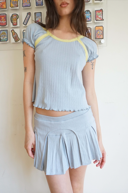 Billie Pointelle Garter Skort Blue