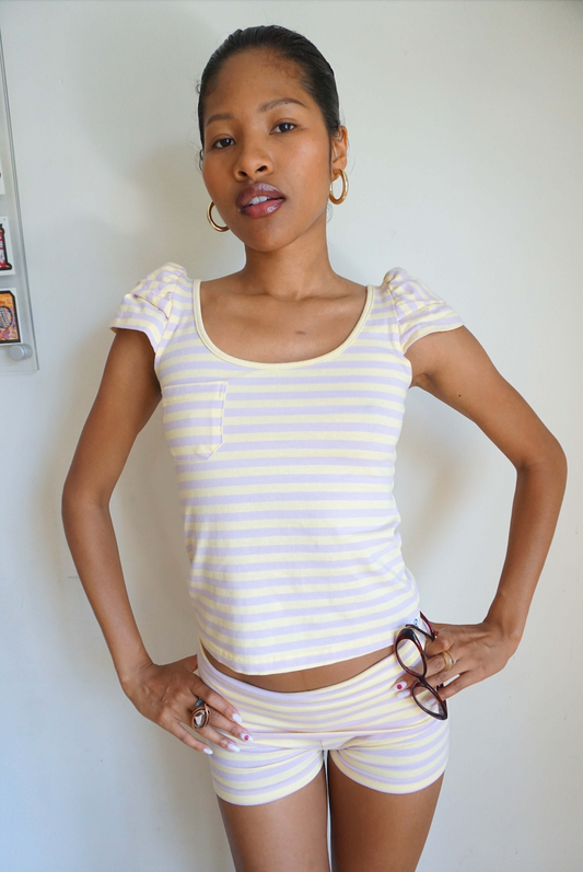 Lemon Lavender Stripe Short Sleeve Tee
